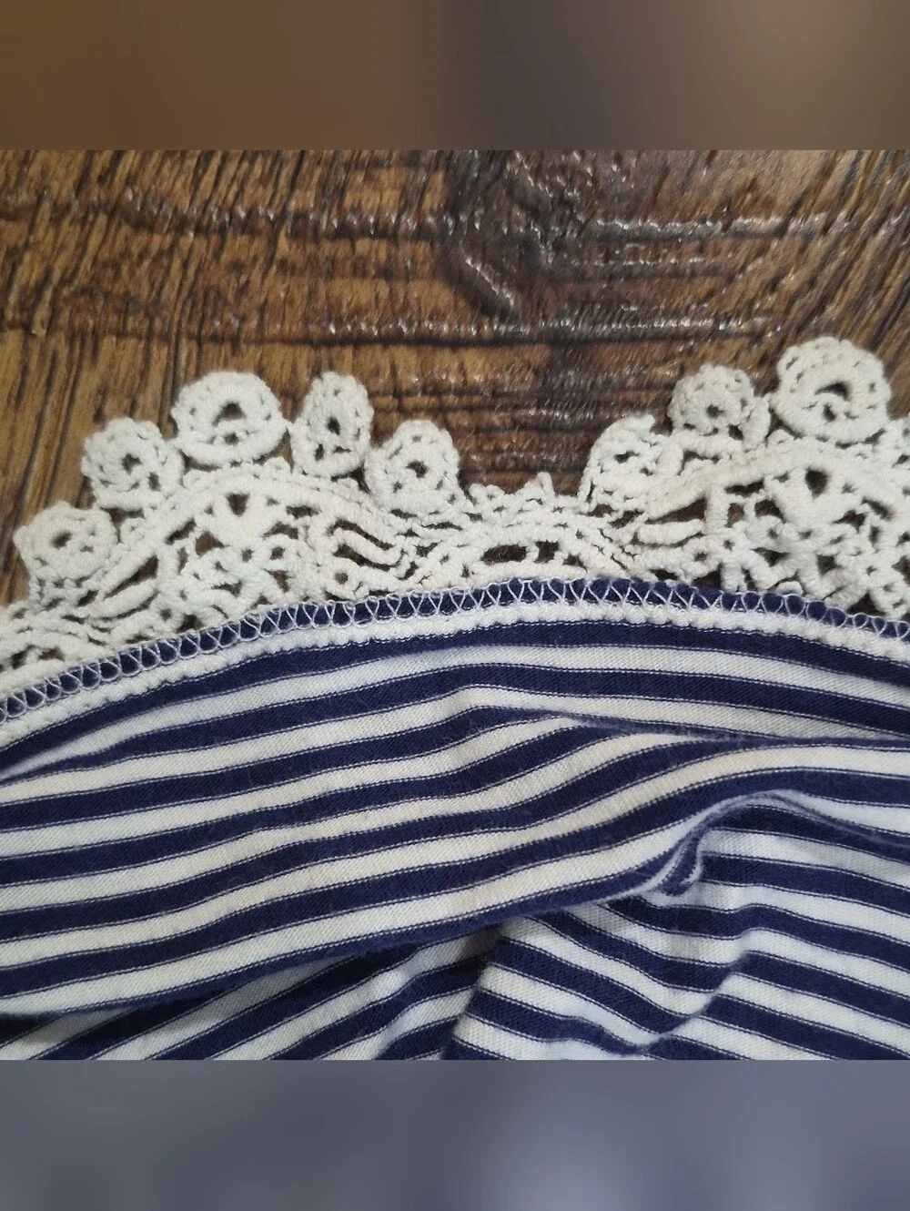 Polo Ralph Lauren Girls Blue/White Striped Fit & Flare Lace Top L (12-14)